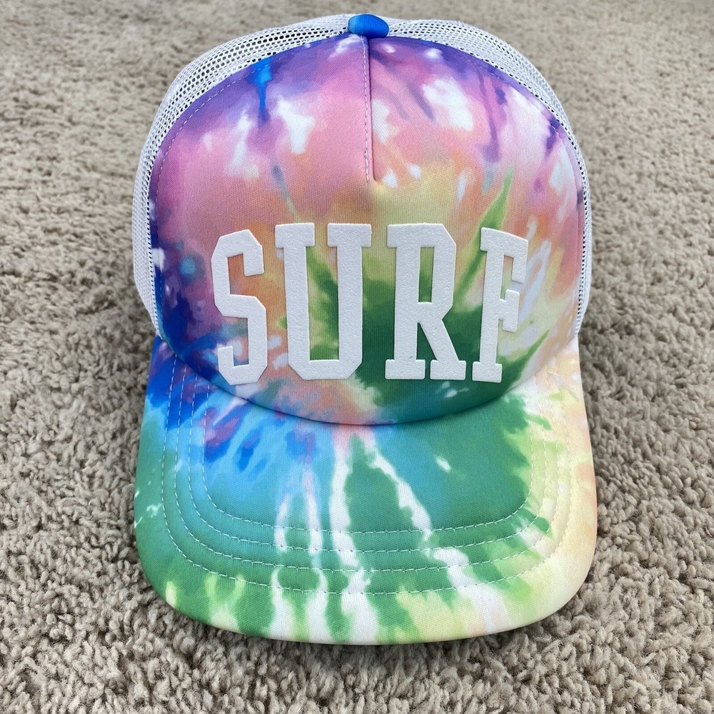 Surf Art Logo Hat Tie Dyed Foam Mesh White‎ Trucker SnapBack Adjustable OSFM Cap
